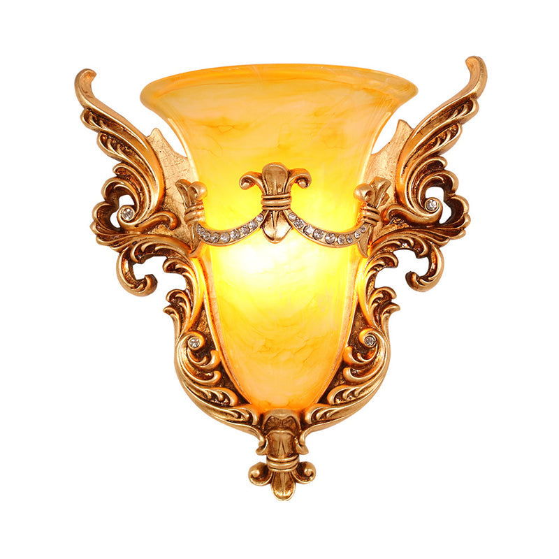 Frendorf | Bell Frosted Glass Wandlamp Koloniaal 1 Lampe Wohnzimmer Deckenlampe in Weiß/Gold/Weiß und Gold