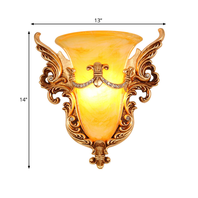 Frendorf | Bell Frosted Glass Wandlamp Koloniaal 1 Lampe Wohnzimmer Deckenlampe in Weiß/Gold/Weiß und Gold
