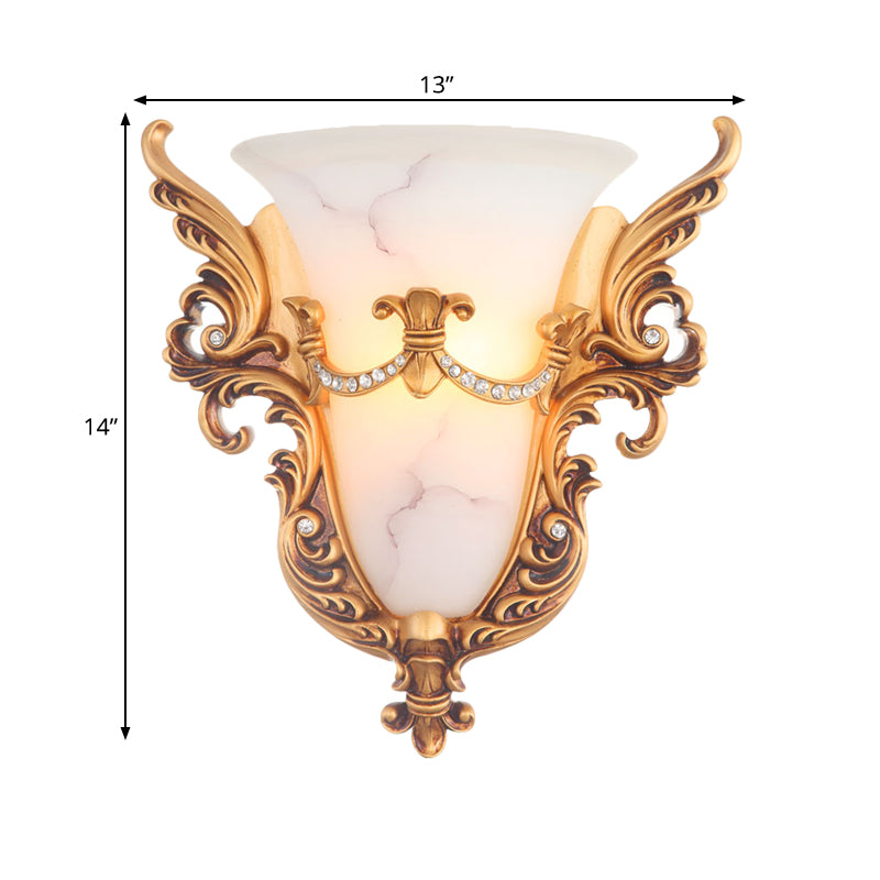 Frendorf | Bell Frosted Glass Wandlamp Koloniaal 1 Lampe Wohnzimmer Deckenlampe in Weiß/Gold/Weiß und Gold