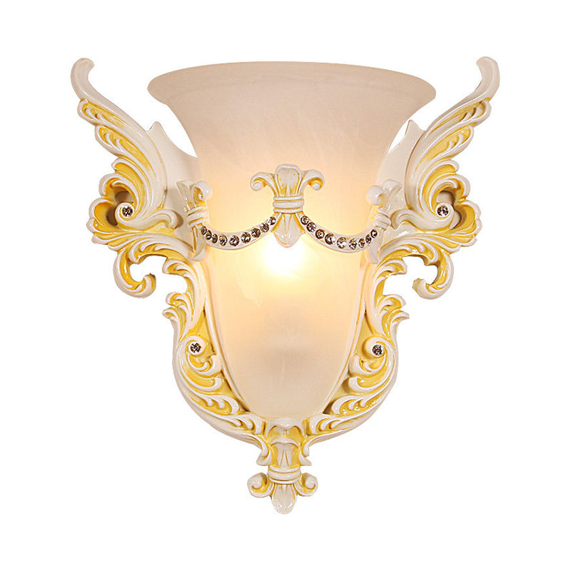 Frendorf | Bell Frosted Glass Wandlamp Koloniaal 1 Lampe Wohnzimmer Deckenlampe in Weiß/Gold/Weiß und Gold