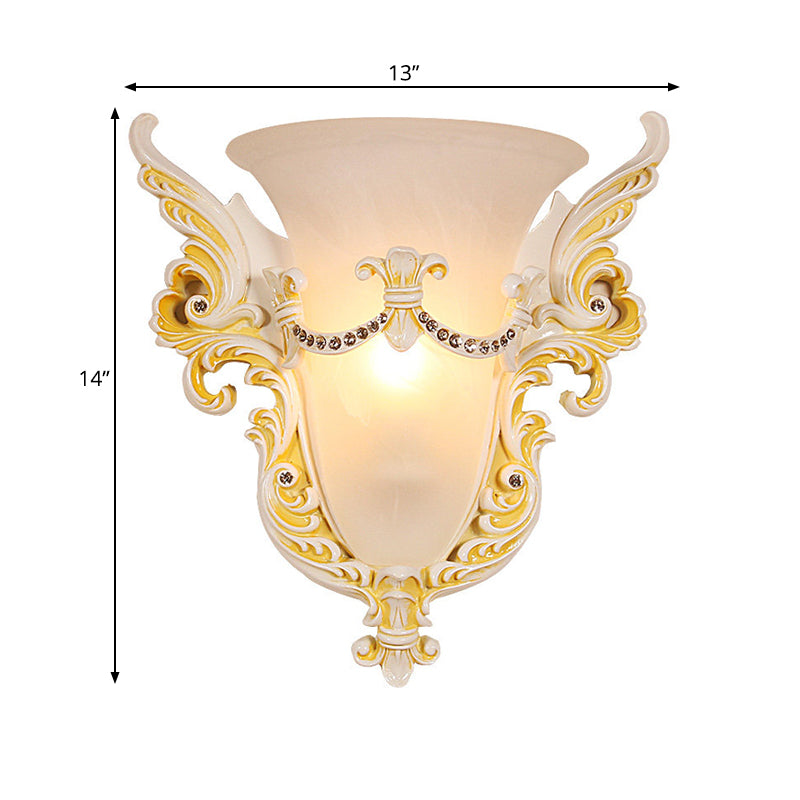 Frendorf | Bell Frosted Glass Wandlamp Koloniaal 1 Lampe Wohnzimmer Deckenlampe in Weiß/Gold/Weiß und Gold