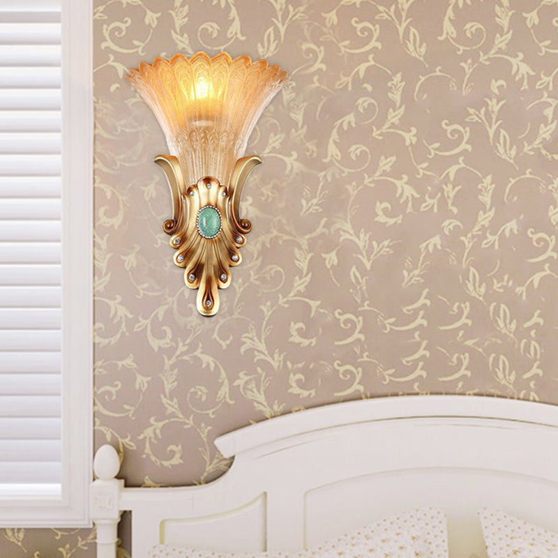 Frendorf | 10"/13" Breite Gold 1-Licht Deckenleuchte Kolonialismus Mattglas Ausgeflippte Wandleuchte für das Schlafzimmer