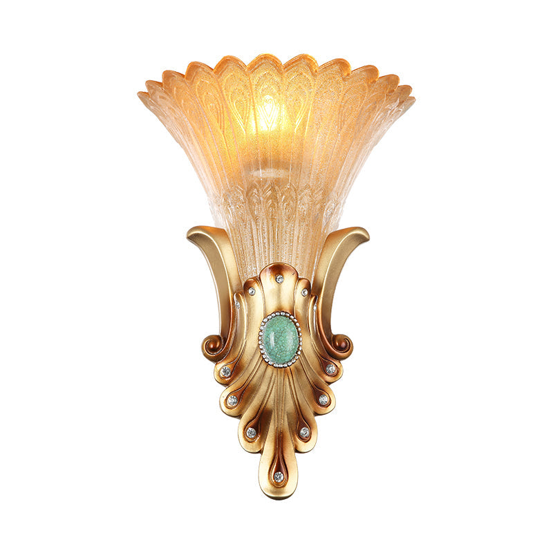 Frendorf | 10"/13" Breite Gold 1-Licht Deckenleuchte Kolonialismus Mattglas Ausgeflippte Wandleuchte für das Schlafzimmer