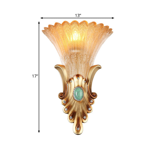 Frendorf | 10"/13" Breite Gold 1-Licht Deckenleuchte Kolonialismus Mattglas Ausgeflippte Wandleuchte für das Schlafzimmer