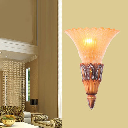 Frendorf | Textured Glass Flower Sconce Light Koloniale Einzelkopf Wohnzimmer Flush Mount Wandlicht in Braun