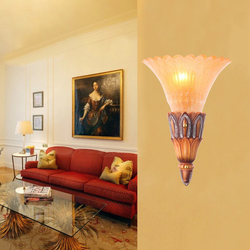 Frendorf | Textured Glass Flower Sconce Light Koloniale Einzelkopf Wohnzimmer Flush Mount Wandlicht in Braun