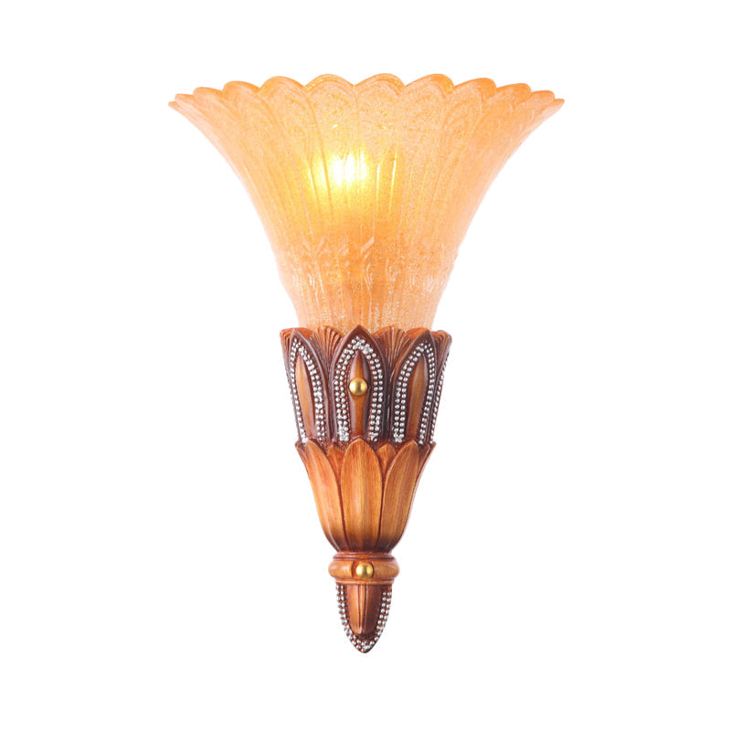 Frendorf | Textured Glass Flower Sconce Light Koloniale Einzelkopf Wohnzimmer Flush Mount Wandlicht in Braun