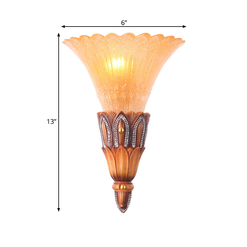 Frendorf | Textured Glass Flower Sconce Light Koloniale Einzelkopf Wohnzimmer Flush Mount Wandlicht in Braun