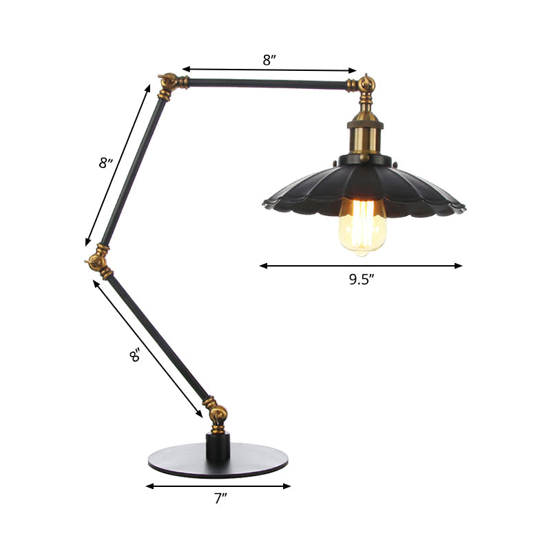 1 Glühbirne Studienzimmer Tischbeleuchtung Vintage Stilvolle verstellbare schwarze/ messingfarbene Tischlampe mit gewelltem Metallschirm