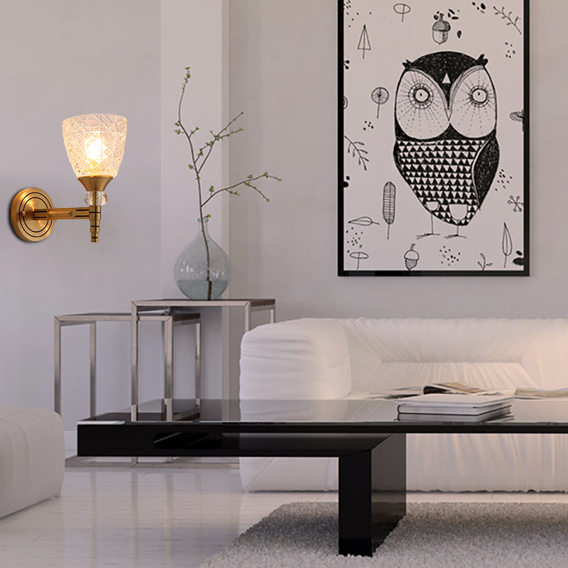 Frendorf | 1/2-Birne Gitterglas Wandlampe mit Schalenlampenschirm Loft Schlafzimmer Wandmontage Licht in Messing-Finish
