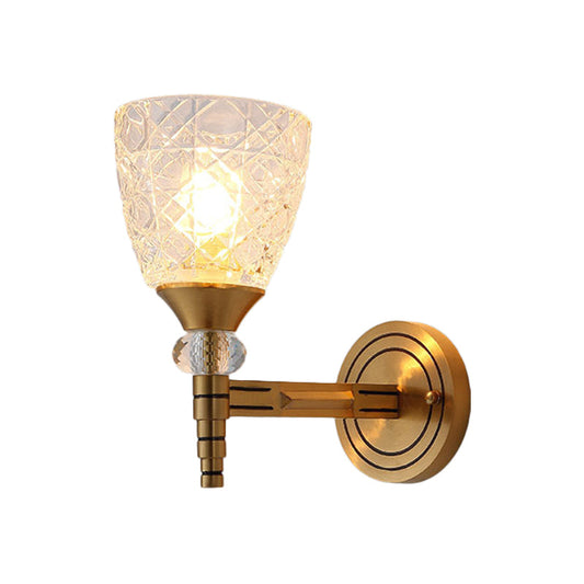 Frendorf | 1/2-Birne Gitterglas Wandlampe mit Schalenlampenschirm Loft Schlafzimmer Wandmontage Licht in Messing-Finish