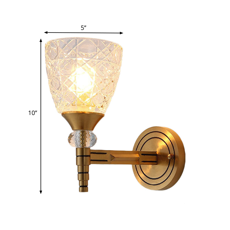 Frendorf | 1/2-Birne Gitterglas Wandlampe mit Schalenlampenschirm Loft Schlafzimmer Wandmontage Licht in Messing-Finish