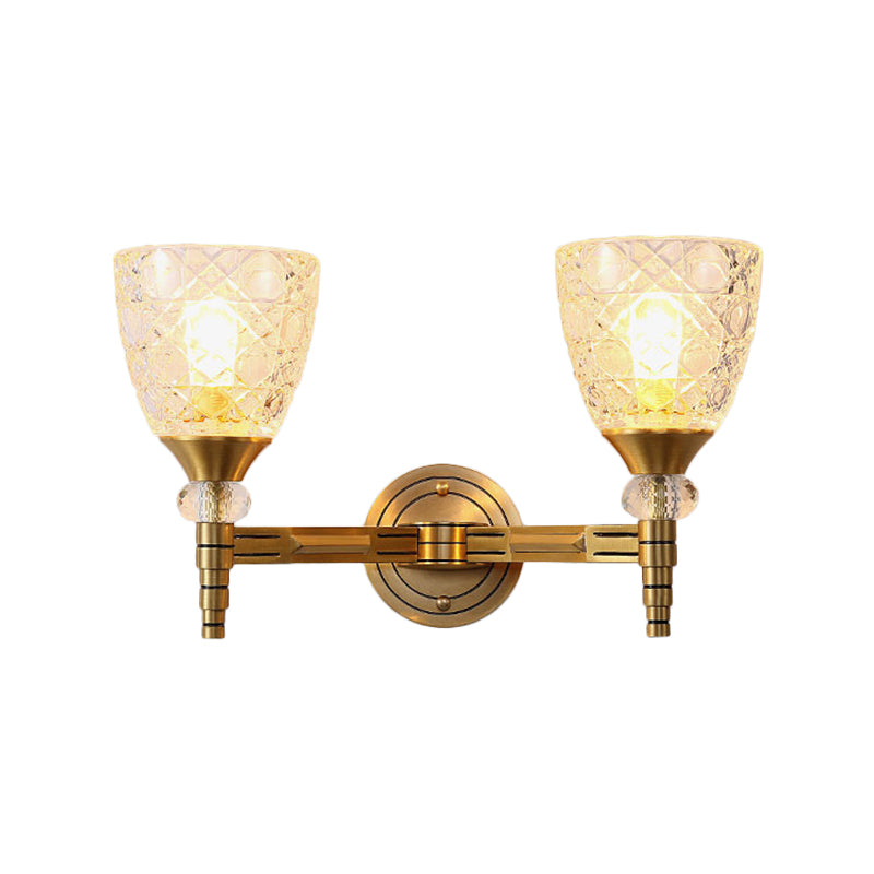 Frendorf | 1/2-Birne Gitterglas Wandlampe mit Schalenlampenschirm Loft Schlafzimmer Wandmontage Licht in Messing-Finish