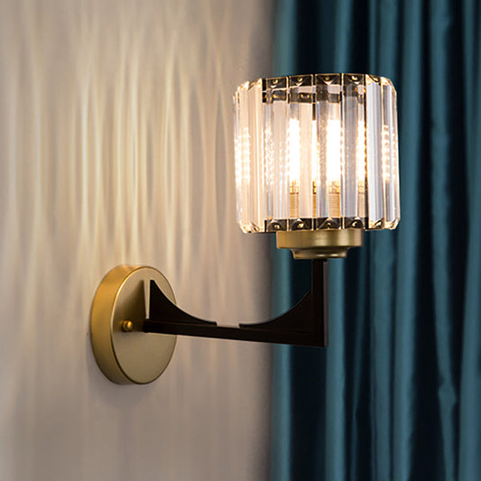 Frendorf | Winkelwandlamp met heldere cilindrische kap Moderne kristallen wandlamp in messing