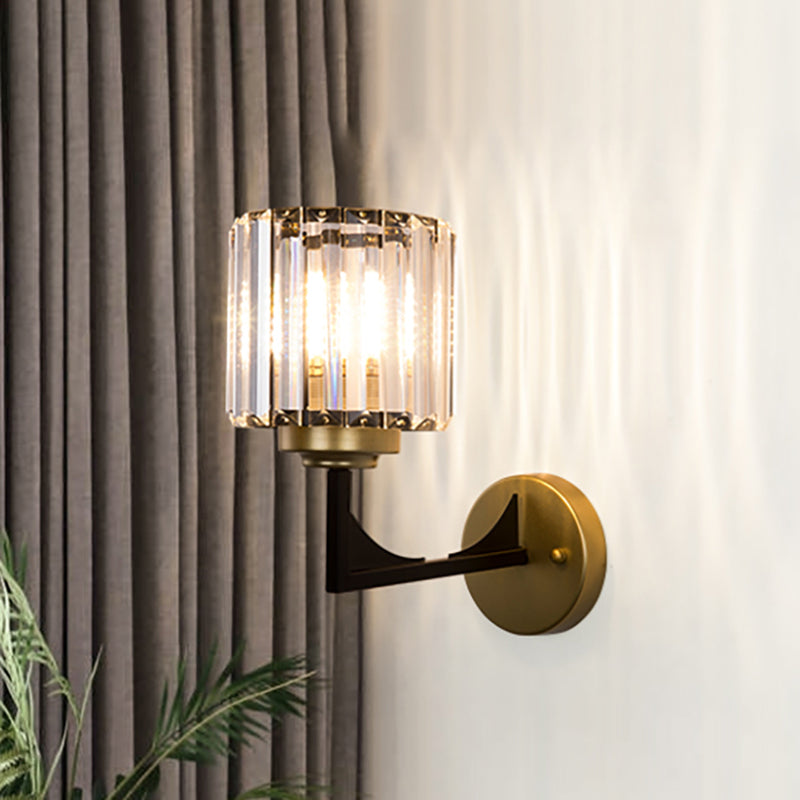 Frendorf | Winkelwandlamp met heldere cilindrische kap Moderne kristallen wandlamp in messing