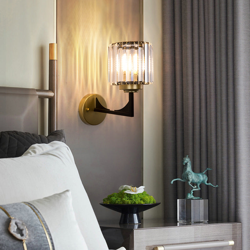 Frendorf | Winkelwandlamp met heldere cilindrische kap Moderne kristallen wandlamp in messing