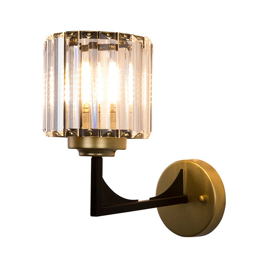 Frendorf | Winkelwandlamp met heldere cilindrische kap Moderne kristallen wandlamp in messing