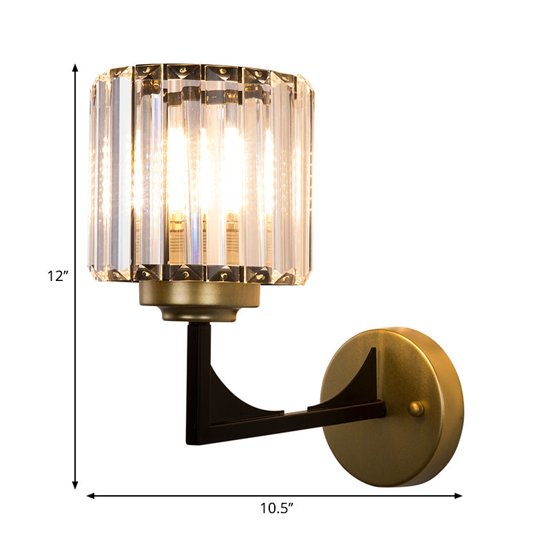 Frendorf | Winkelwandlamp met heldere cilindrische kap Moderne kristallen wandlamp in messing