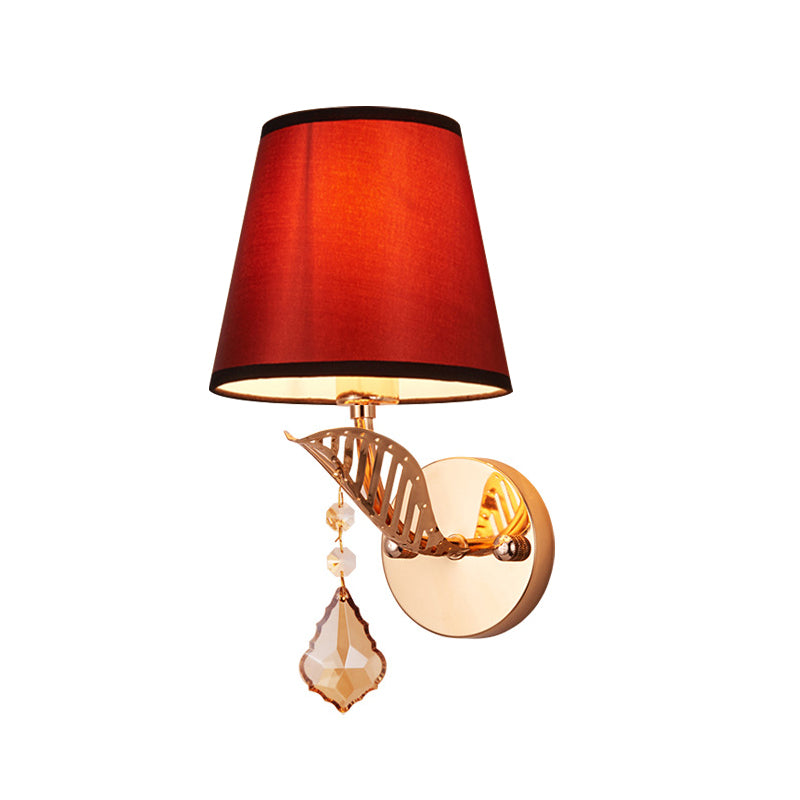 Frendorf | Stof Witte/Rode/Blauwe Wandlamp Tapered Bell 1-Lichts Traditionele Wandlamp voor Slaapkamer met Kristallen Ddrop