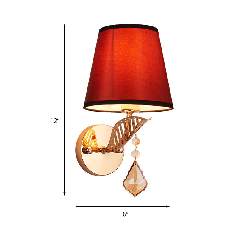 Frendorf | Stof Witte/Rode/Blauwe Wandlamp Tapered Bell 1-Lichts Traditionele Wandlamp voor Slaapkamer met Kristallen Ddrop