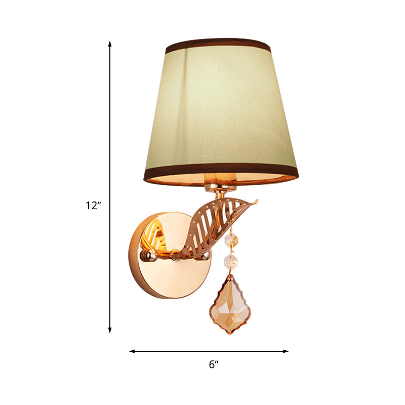 Frendorf | Stof Witte/Rode/Blauwe Wandlamp Tapered Bell 1-Lichts Traditionele Wandlamp voor Slaapkamer met Kristallen Ddrop