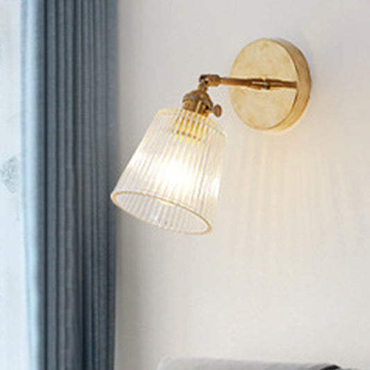 Frendorf | 1 Licht Klar Ribbed Glas Wandlamp Licht Industrielle Messing Cone Wohnzimmer Beleuchtung Fixture