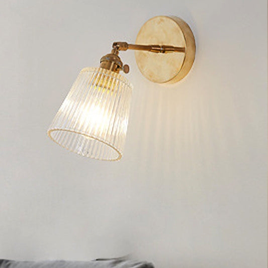 Frendorf | 1 Licht Klar Ribbed Glas Wandlamp Licht Industrielle Messing Cone Wohnzimmer Beleuchtung Fixture