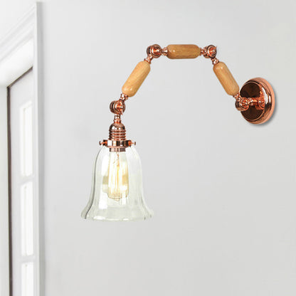 Frendorf | 1 Licht Flared Wandeinbauleuchte Antik Rose Gold Klar Glas Wandlampe mit langem ausziehbarem Arm
