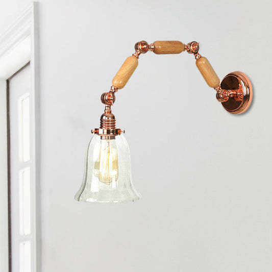 Frendorf | 1 Licht Flared Wandeinbauleuchte Antik Rose Gold Klar Glas Wandlampe mit langem ausziehbarem Arm
