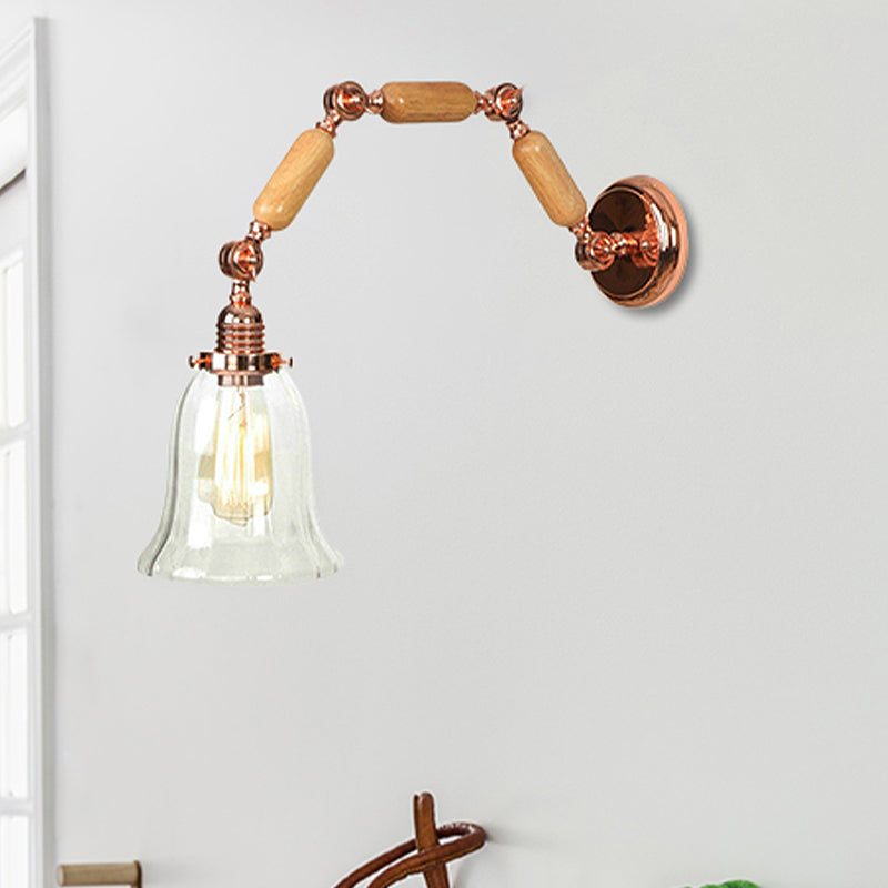 Frendorf | 1 Licht Flared Wandeinbauleuchte Antik Rose Gold Klar Glas Wandlampe mit langem ausziehbarem Arm