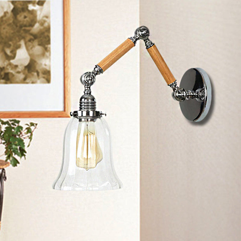 Frendorf | Flared Wohnzimmer Wandlicht Leuchte Vintage Klarglas Prismen glas 1 Licht Chrom Wandleuchte mit 8"+8"/6"+6"/8"+4" Holzarm