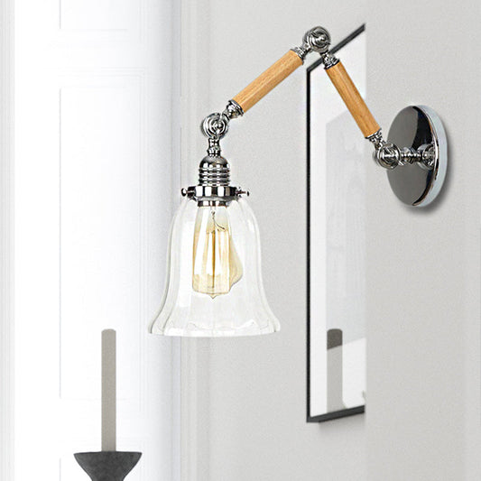 Frendorf | Flared Wohnzimmer Wandlicht Leuchte Vintage Klarglas Prismen glas 1 Licht Chrom Wandleuchte mit 8"+8"/6"+6"/8"+4" Holzarm