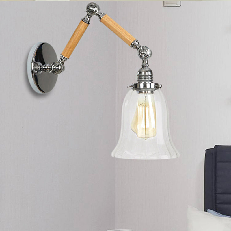 Frendorf | Flared Wohnzimmer Wandlicht Leuchte Vintage Klarglas Prismen glas 1 Licht Chrom Wandleuchte mit 8"+8"/6"+6"/8"+4" Holzarm