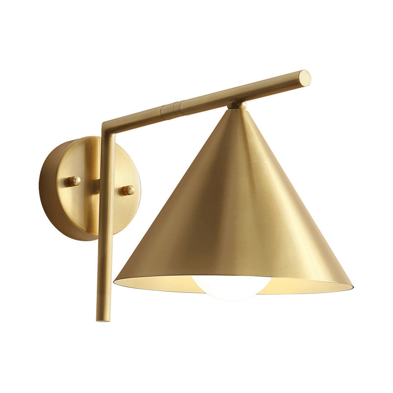Kegelvormige Wandleuchte Modernistische Eisen 1 Glühbirne Goldene Wandmontierte Lampe mit Rechtwinkeligem Arm