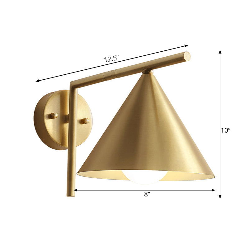 Kegelvormige Wandleuchte Modernistische Eisen 1 Glühbirne Goldene Wandmontierte Lampe mit Rechtwinkeligem Arm