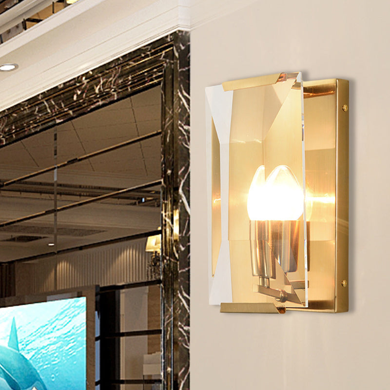 Frendorf | Metalen Rechthoekige Wandlamp Licht Minimalistisch 1 Hoofd Zwart/Messing Afwerking Wandverlichting met Helder/Vorstwerk Kristallen Paneel Schaduw