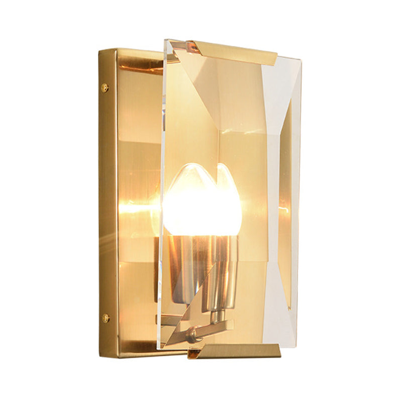 Frendorf | Metalen Rechthoekige Wandlamp Licht Minimalistisch 1 Hoofd Zwart/Messing Afwerking Wandverlichting met Helder/Vorstwerk Kristallen Paneel Schaduw