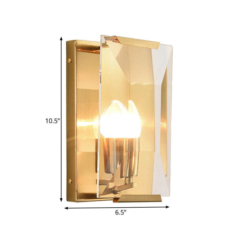 Frendorf | Metalen Rechthoekige Wandlamp Licht Minimalistisch 1 Hoofd Zwart/Messing Afwerking Wandverlichting met Helder/Vorstwerk Kristallen Paneel Schaduw