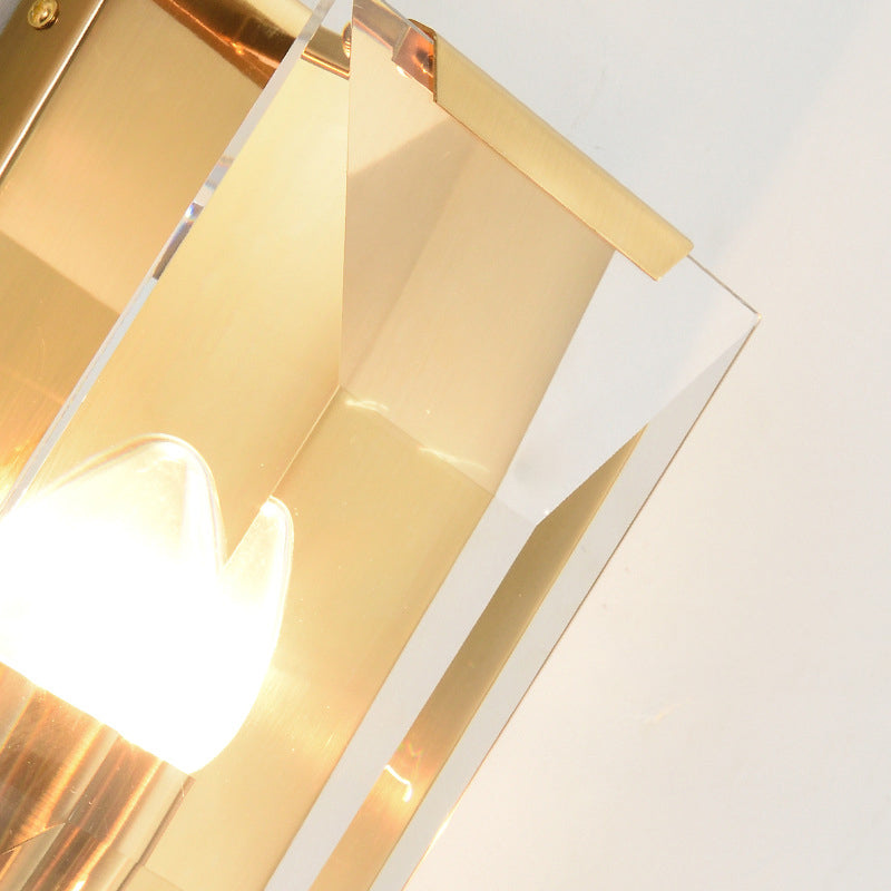 Frendorf | Metalen Rechthoekige Wandlamp Licht Minimalistisch 1 Hoofd Zwart/Messing Afwerking Wandverlichting met Helder/Vorstwerk Kristallen Paneel Schaduw