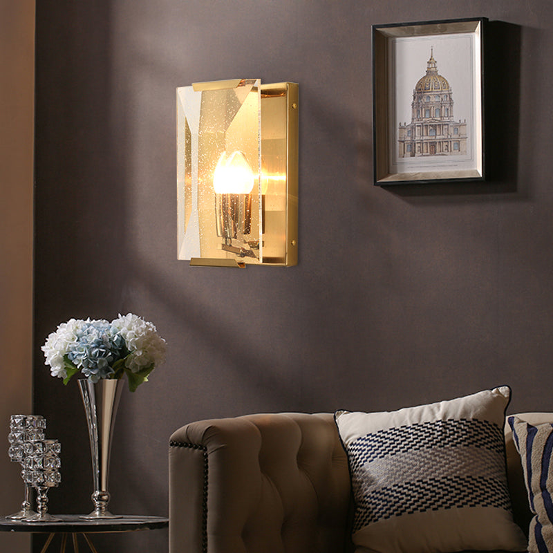Frendorf | Metalen Rechthoekige Wandlamp Licht Minimalistisch 1 Hoofd Zwart/Messing Afwerking Wandverlichting met Helder/Vorstwerk Kristallen Paneel Schaduw
