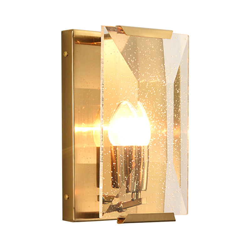 Frendorf | Metalen Rechthoekige Wandlamp Licht Minimalistisch 1 Hoofd Zwart/Messing Afwerking Wandverlichting met Helder/Vorstwerk Kristallen Paneel Schaduw
