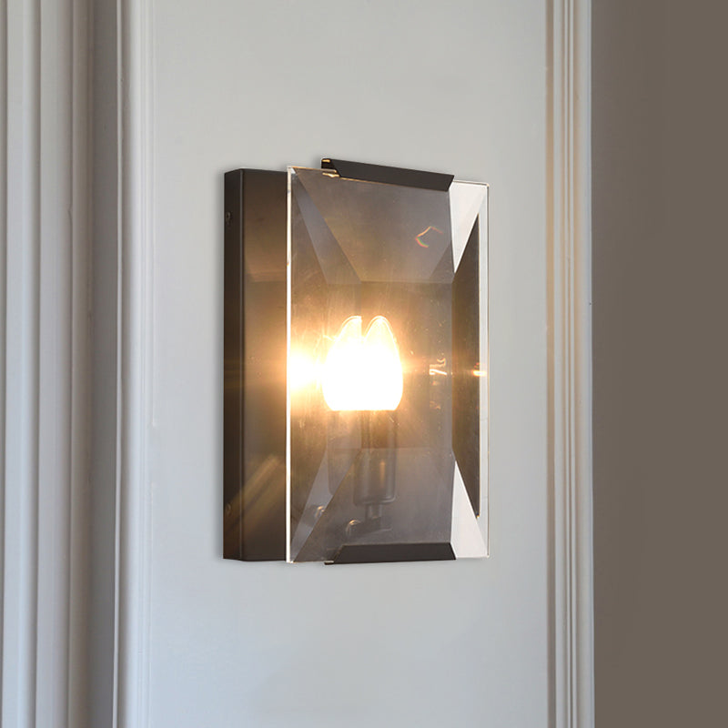 Frendorf | Metalen Rechthoekige Wandlamp Licht Minimalistisch 1 Hoofd Zwart/Messing Afwerking Wandverlichting met Helder/Vorstwerk Kristallen Paneel Schaduw