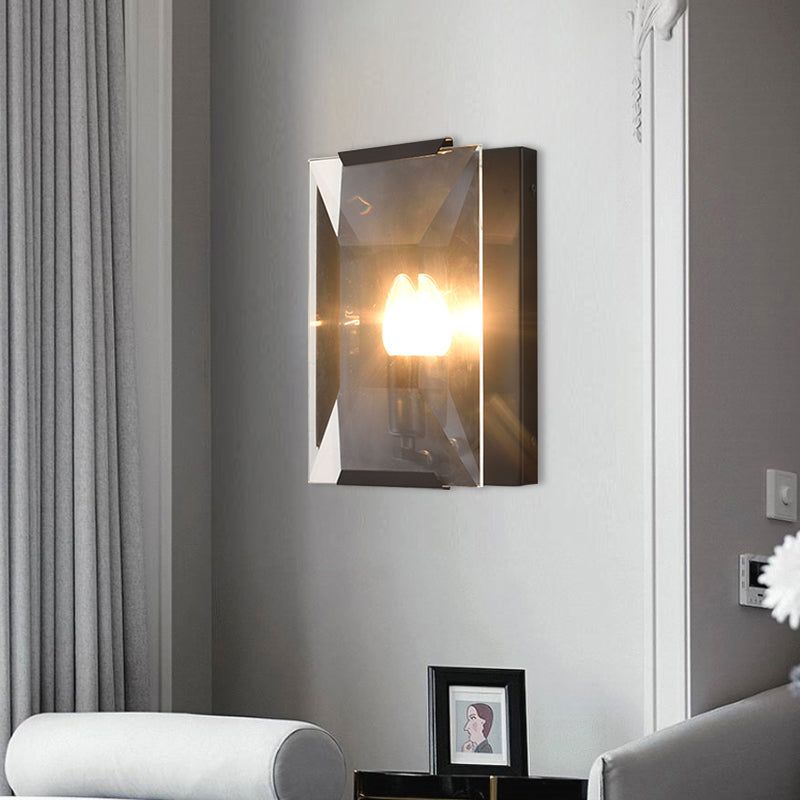 Frendorf | Metalen Rechthoekige Wandlamp Licht Minimalistisch 1 Hoofd Zwart/Messing Afwerking Wandverlichting met Helder/Vorstwerk Kristallen Paneel Schaduw