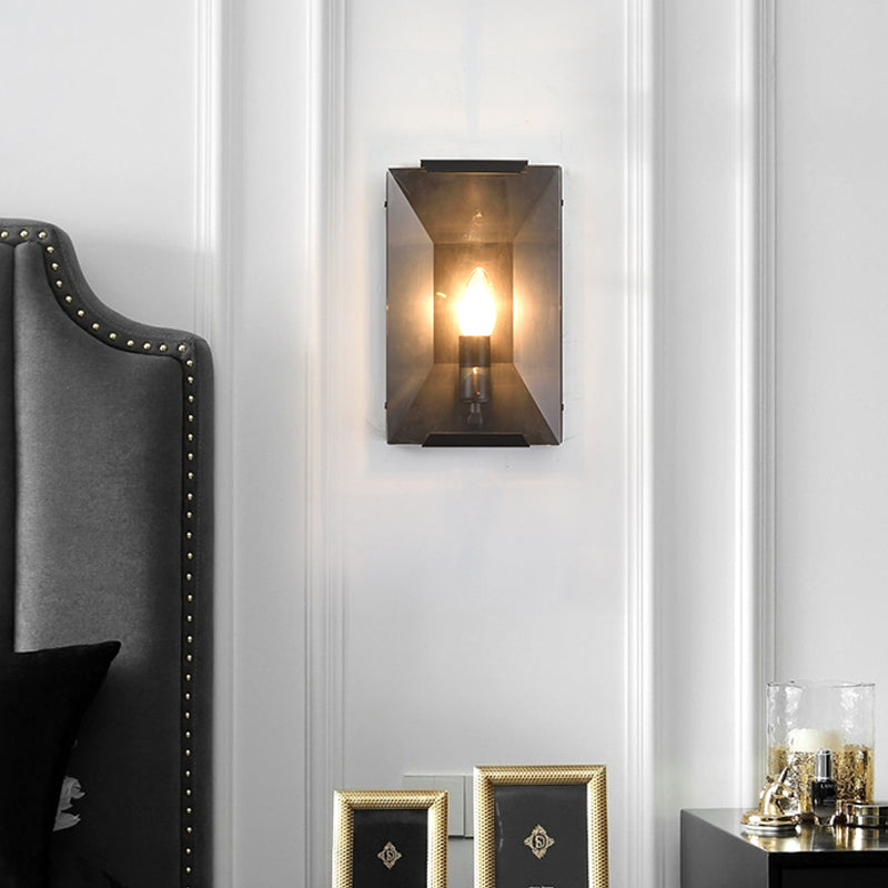 Frendorf | Metalen Rechthoekige Wandlamp Licht Minimalistisch 1 Hoofd Zwart/Messing Afwerking Wandverlichting met Helder/Vorstwerk Kristallen Paneel Schaduw