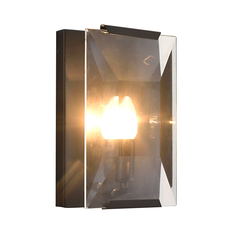 Frendorf | Metalen Rechthoekige Wandlamp Licht Minimalistisch 1 Hoofd Zwart/Messing Afwerking Wandverlichting met Helder/Vorstwerk Kristallen Paneel Schaduw