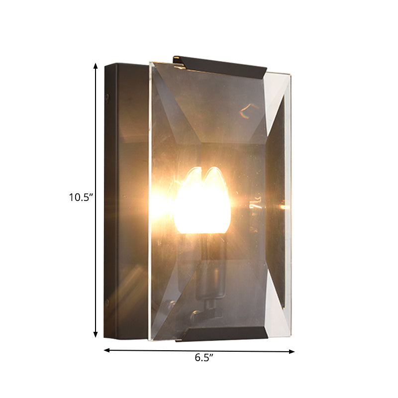 Frendorf | Metalen Rechthoekige Wandlamp Licht Minimalistisch 1 Hoofd Zwart/Messing Afwerking Wandverlichting met Helder/Vorstwerk Kristallen Paneel Schaduw