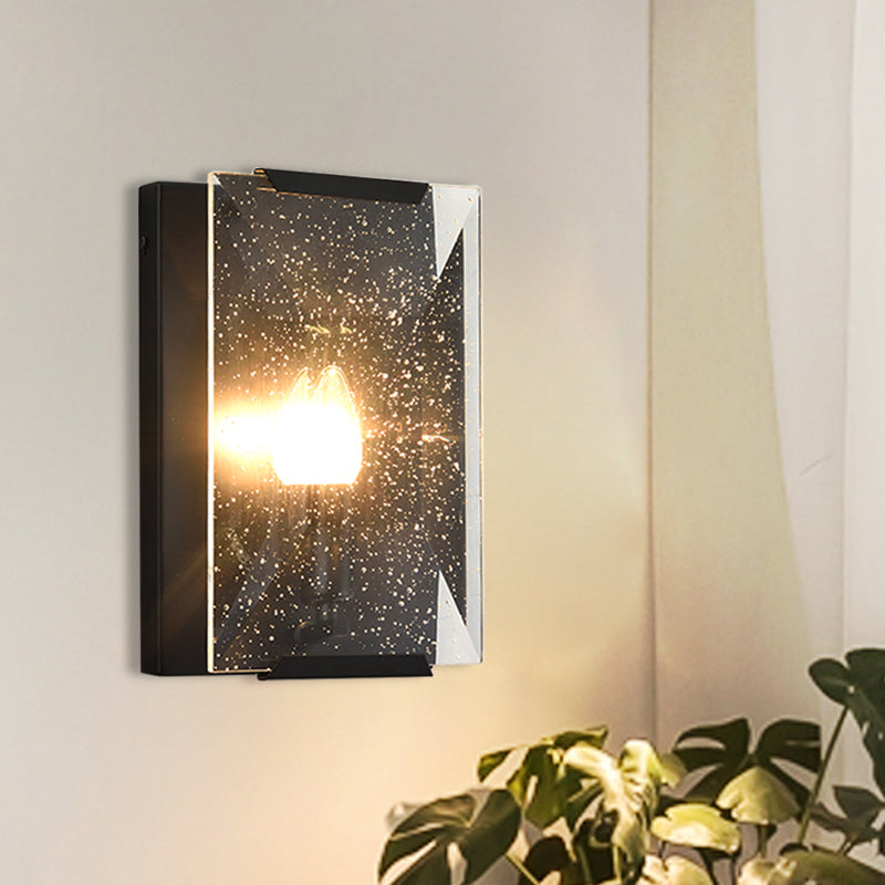 Frendorf | Metalen Rechthoekige Wandlamp Licht Minimalistisch 1 Hoofd Zwart/Messing Afwerking Wandverlichting met Helder/Vorstwerk Kristallen Paneel Schaduw
