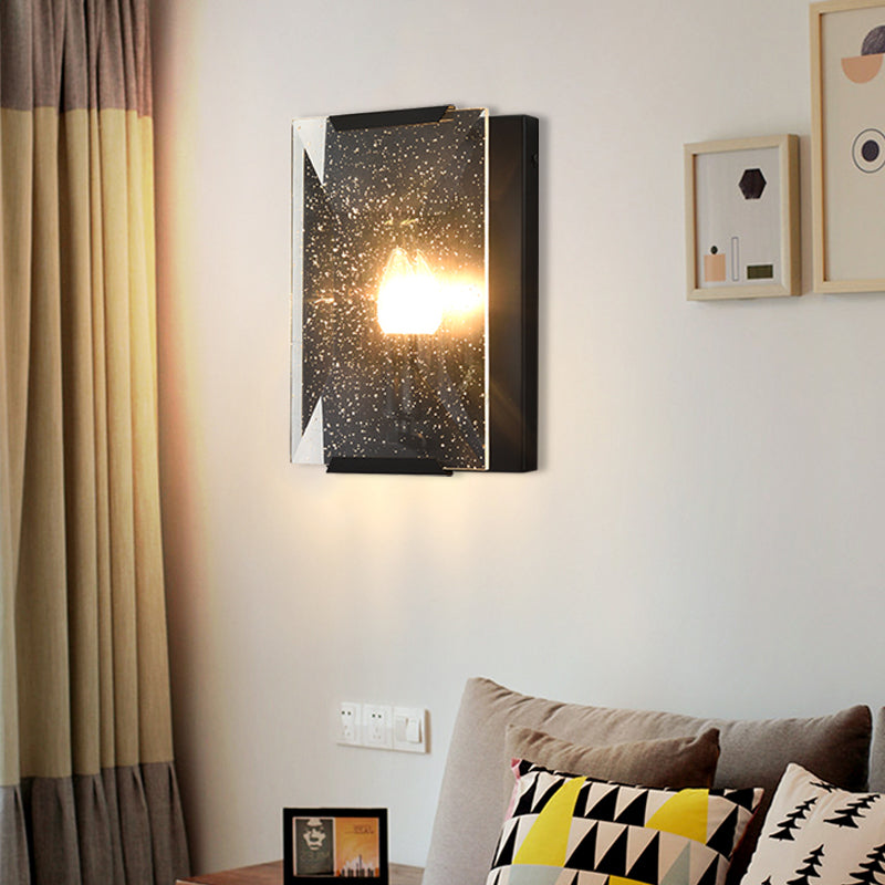 Frendorf | Metalen Rechthoekige Wandlamp Licht Minimalistisch 1 Hoofd Zwart/Messing Afwerking Wandverlichting met Helder/Vorstwerk Kristallen Paneel Schaduw