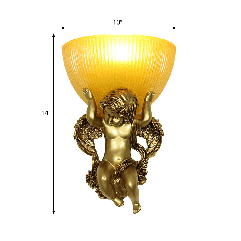 Frendorf | Angel Wandleuchte Colony Metall 1 Kopf Weiß/Gold Wandlampenarmatur mit Kuppel Amber Glas Schirm, Links/Rechts