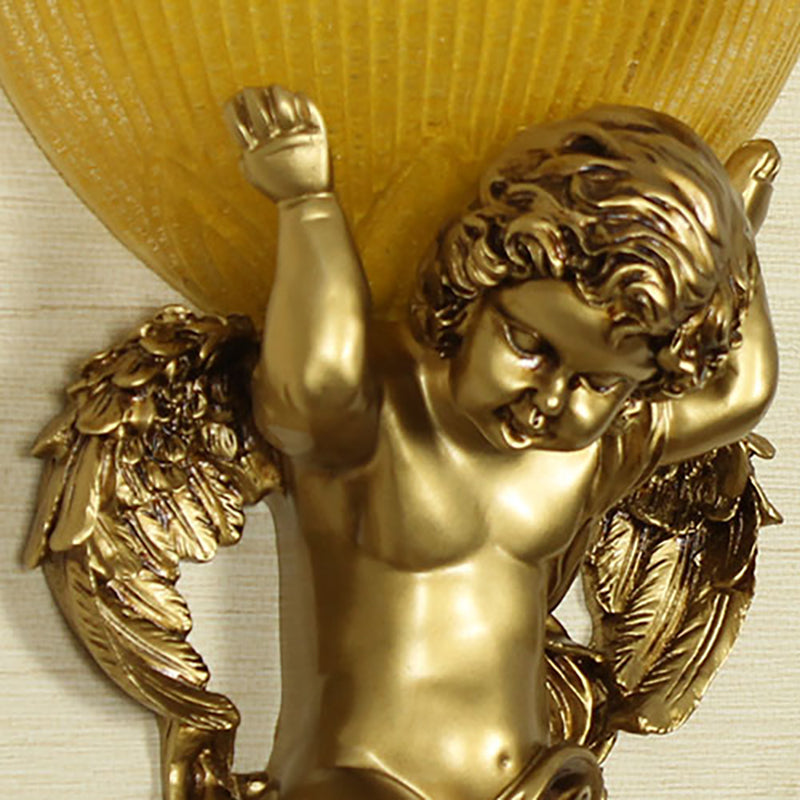 Frendorf | Angel Wandleuchte Colony Metall 1 Kopf Weiß/Gold Wandlampenarmatur mit Kuppel Amber Glas Schirm, Links/Rechts